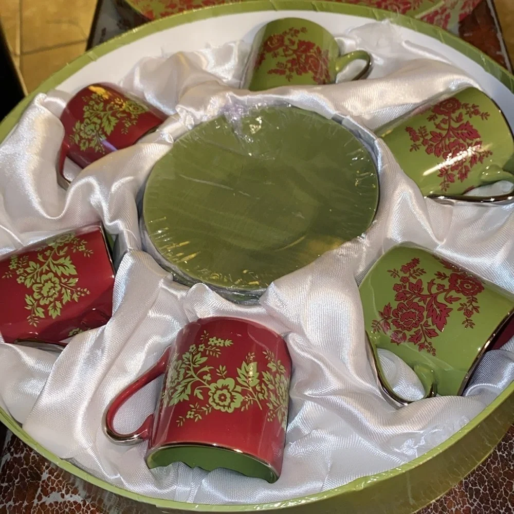 New classic Coffee tea flowers and leafs espresso cups with saucers Set Of 6